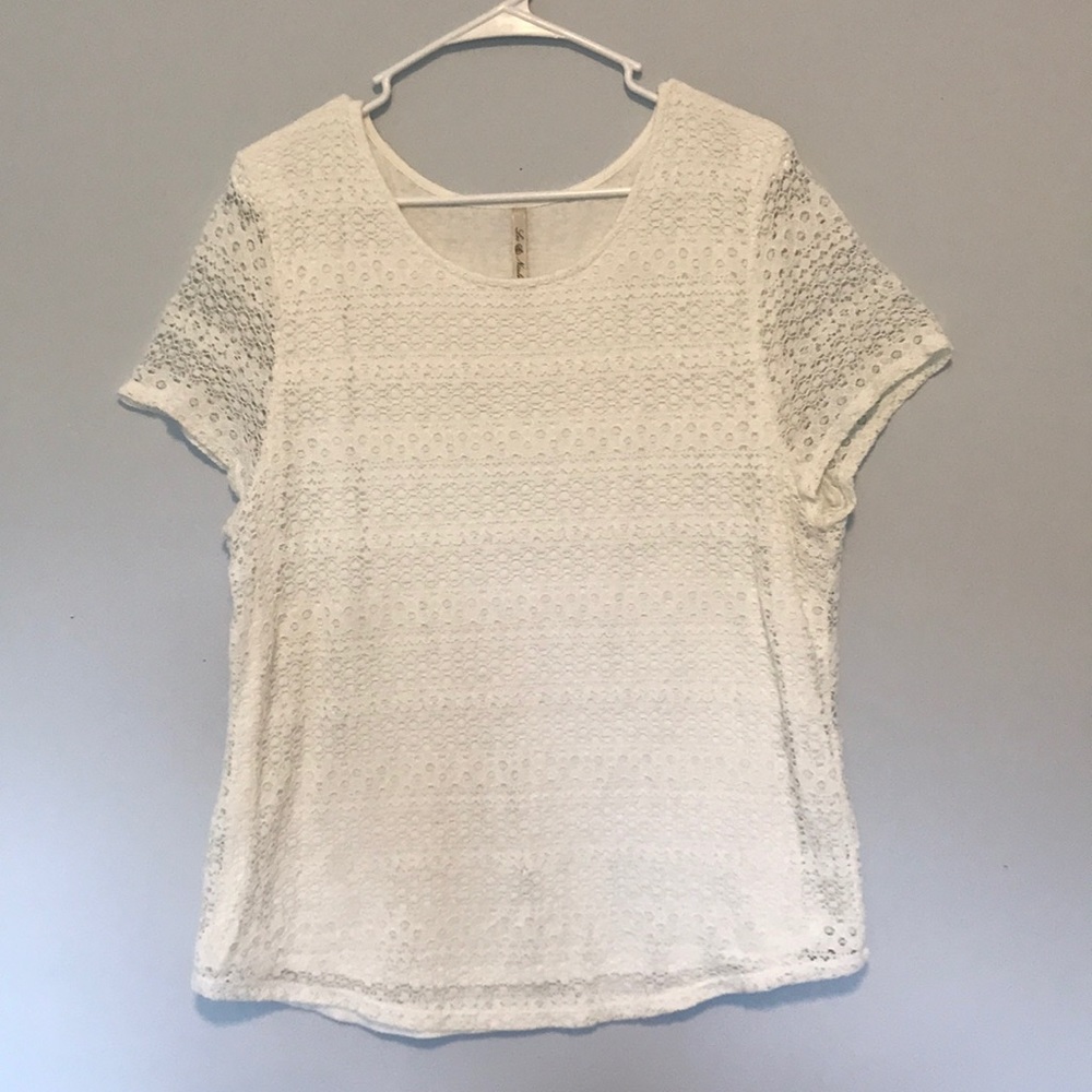 Ivory White “A” Line Lace Overlay Tee Shirt